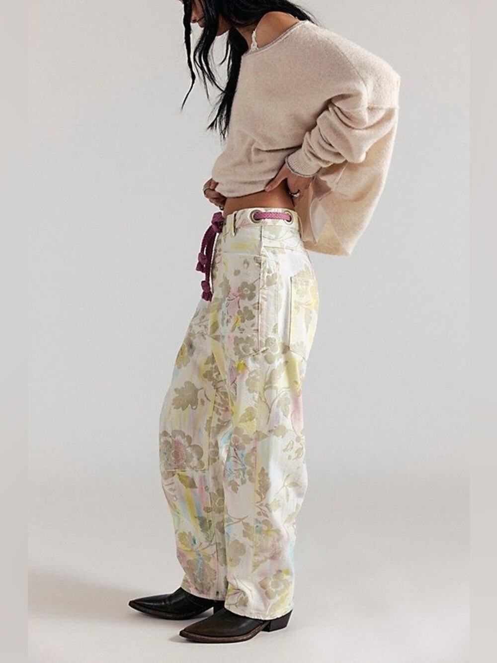We The Free Moxie Printed Flocked Barrel Jeans